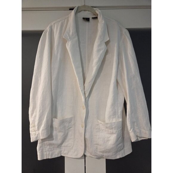 90s Liz Sport Cotton Linen Blazer Womems Sz L French Seams Classic - Picture 1 of 14